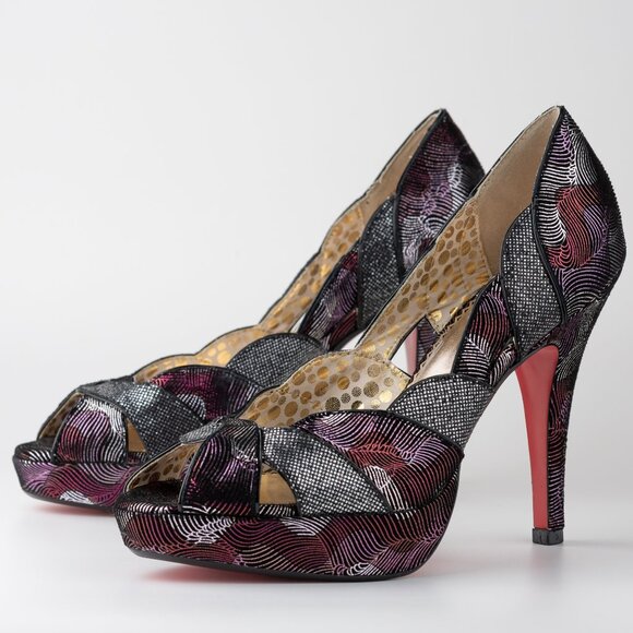 POETIC LICENSE VINTAGE REVIVAL Size 8.5 Black Metallic Heels - Picture 1 of 9